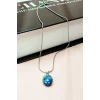 Sodalit Doğal Taşı Zincirli El Yapımı Kolye Uç: 1,5 cm Zincir: 20 cm Kutulu