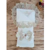 Luz&Pos Yenidoğan Beyaz Wool Yün Kumaş Taç Nakışlı Trilüks Kundak Bebek Battaniyesi Beyaz