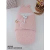 Luz&Pos Yenidoğan Kulaklı Şapkalı Açılır Kucaklı Cırt Kapamalı Bebek Battaniyesi Kundak Pembe
