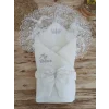 Luz&Pos Yenidoğan Sahra Taç Benim Prensim Nakışlı Kundak Bebek Battaniyesi Ekru