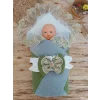 Luz&Pos Yenidoğan Teri Cotton Taç Nakışlı Prizma Taş Kundak Bebek Battaniyesi Yeşil