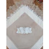 Luz&Pos Yenidoğan Wool Yün Kumaş Taç Nakışlı Güpür Duvaklı Fiyonk Prizma Taş Unisex Kundak Bebek Battaniyesi Bej