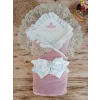 Luz&Pos Yenidoğan Wool Yün Kumaş Taç Nakışlı Güpür Duvaklı Fiyonk Prizma Taş Unisex Kundak Bebek Battaniyesi Pembe