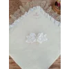 Luz&Pos Yenidoğan Wool Yün Kumaş Taç Nakışlı Güpür Duvaklı Fiyonk Prizma Taş Unisex Kundak Bebek Battaniyesi Bej