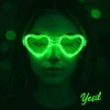 Yeşil Led Işıklı Kalp Gözlük – 3 Modlu Parti - Glow Gözlüğü