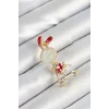 Zirkon Taş Detaylı Kırmızı 3D Scooter Süren Tavşan Kız Figürlü Gold Renk Kadın Broş