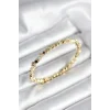 Zirkon Taşlı Küp Şerit Model Pirinç Gold Renk Kadın Bileklik