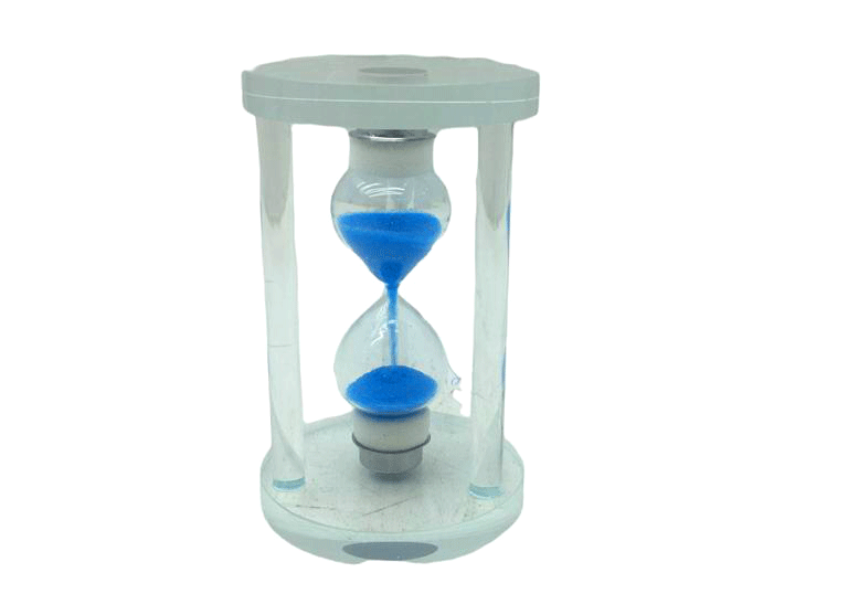 Küçük Cam Kum Saati Cam Standlı 5 Dakika Zamanlı = Çap: 5.8cm-yükseklik: 9.8cm