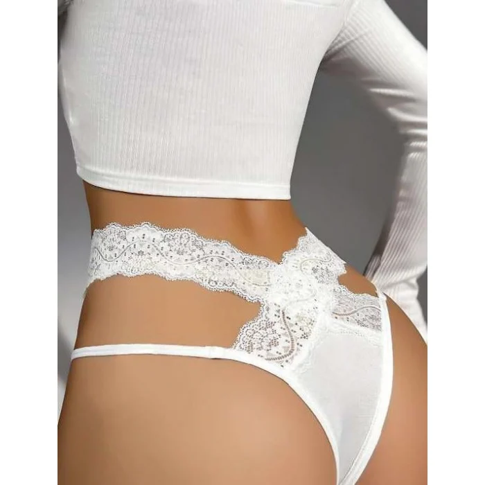 Luz&Pos Arias Closet Beyaz Pembe Kurdelalı Dantelli Fantezi String Tanga