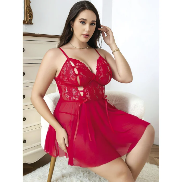 Luz&Pos Arias Closet Büyük Beden Göğüs Kısmı Fiyonklu Dekolteli Fantezi Gecelik