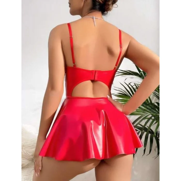 Luz&Pos Arias Closet Kırmızı Parlak Lame Fantezi Deri Elbise