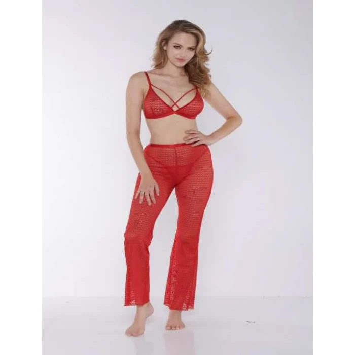 Luz&Pos Arias Closet Kırmızı Transparan Fantezi Sütyen Pijama Takımı