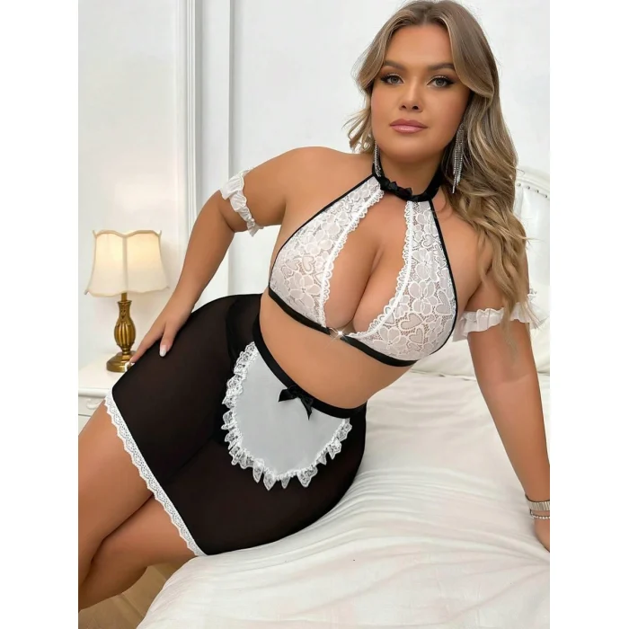 Luz&Pos Arias Closet Özel Tasarım Büyük Beden Dantelli Fantezi Hizmetçi Kostümü