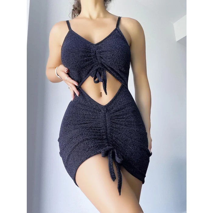 Luz&Pos Arias Closet Parıltılı Kumaşlı Fantezi Büzgülü Elbise