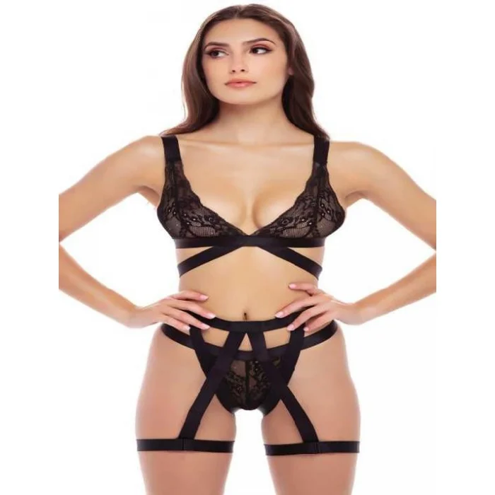 Luz&Pos Arias Closet Siyah İp Aksesuarlı Fantezi Jartiyer Takım