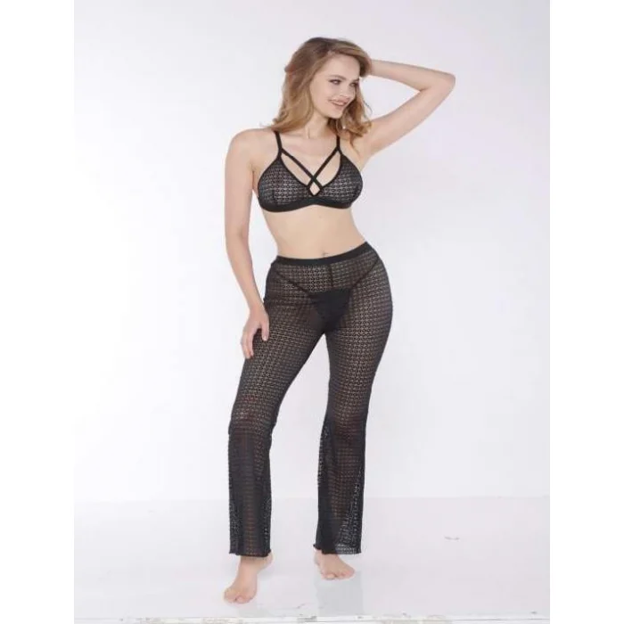 Luz&Pos Arias Closet Siyah Transparan Göğüs İp Detaylı Fantezi Sütyen Pijama Takımı