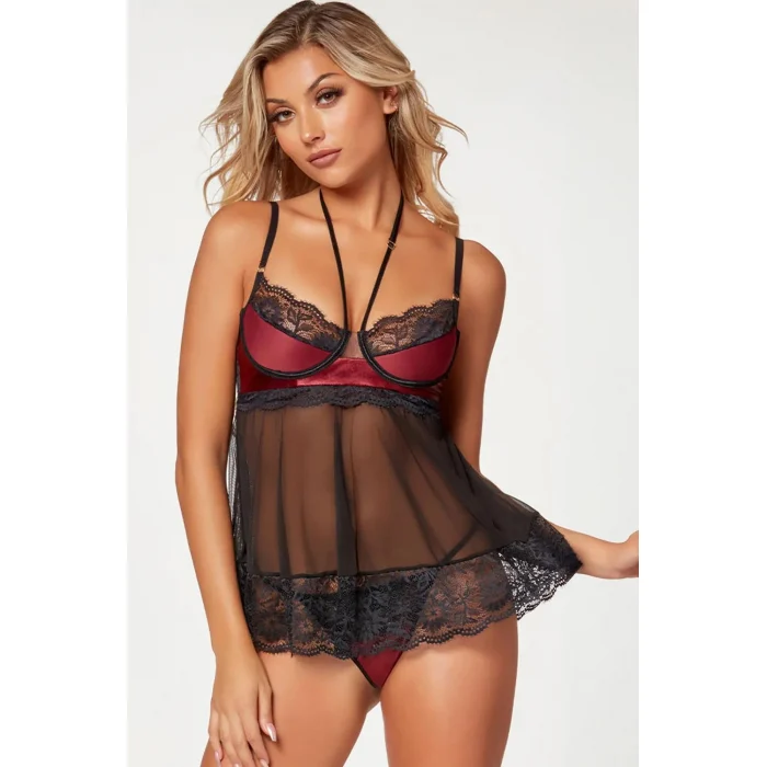 Luz&Pos Arias Closet Bordo Dantel İşlemeli Fantezi Gecelik