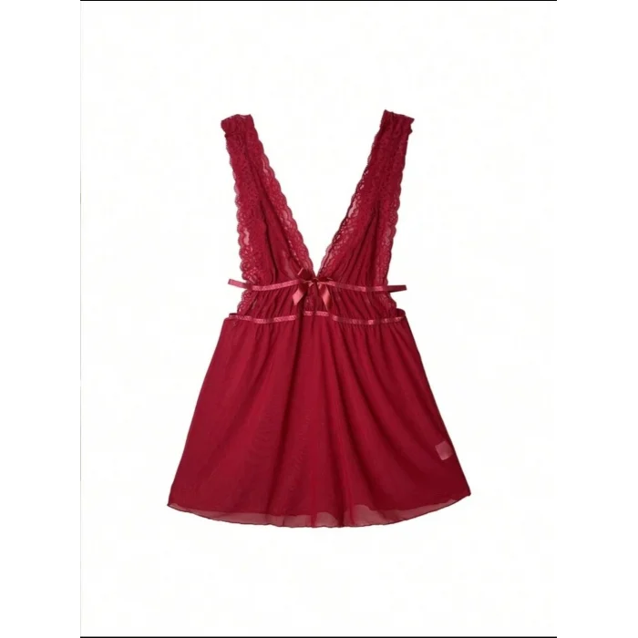 Luz&Pos Arias Closet Kırmızı Dantel İşlemeli Tül Fantezi Gecelik