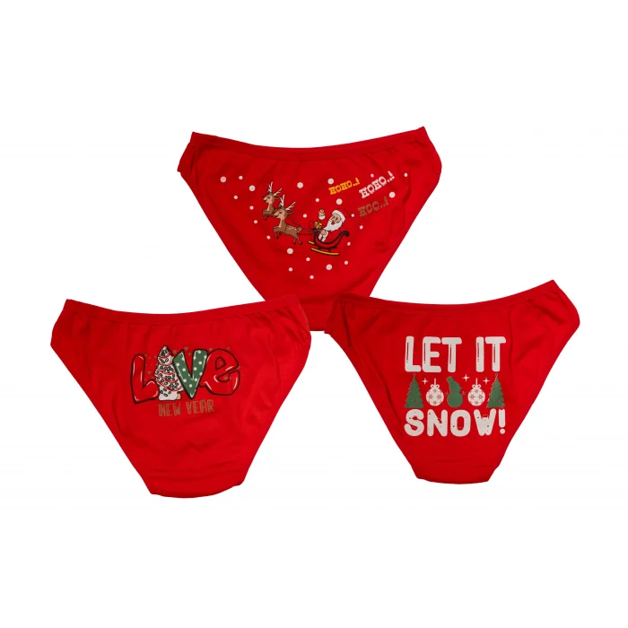 Luz&Pos Arias Closet Kırmızı Yılbaşı Desenli 3lü Pamuklu Külot Takımı