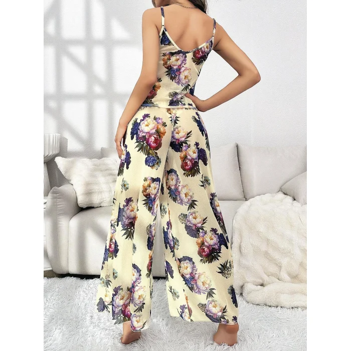 Luz&Pos Arias Closet Özel Tasarım Çiçek Desenli Salaş Kesim Şık Dekolteli 2li Takım