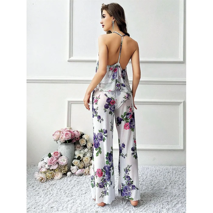 Luz&Pos Arias Closet Özel Tasarım Çiçek Desenli Salaş Kesim Şık Sırt Dekolteli 2li Takım