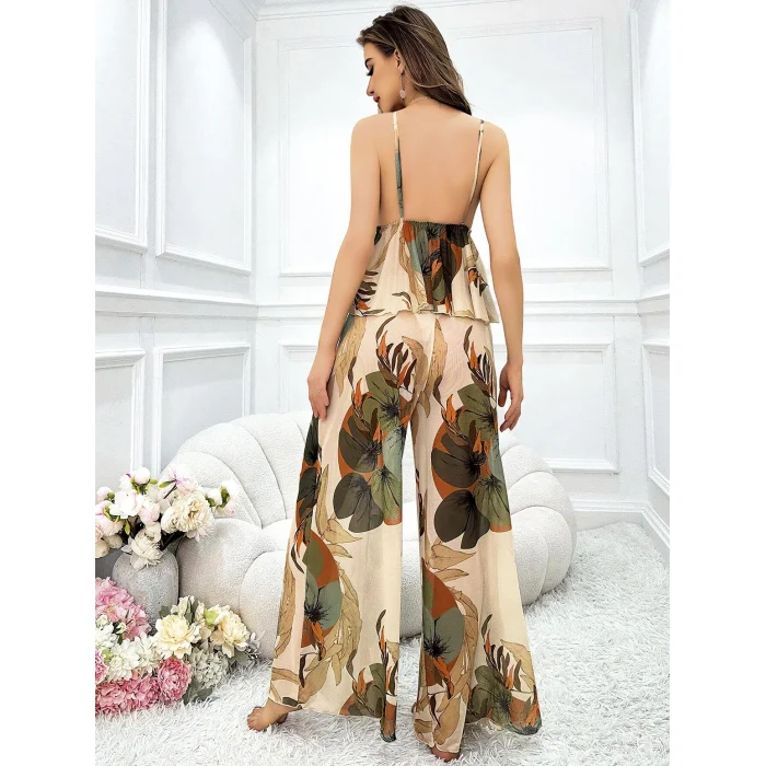 Luz&Pos Arias Closet Özel Tasarım Çiçek Desenli Salaş Şık Dekolteli 2li Takım