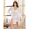 Luz&Pos Arias Closet Beyaz Transparan Dantel İşlemeli Tül Yırtmaçlı 2li Gecelik Takımı