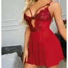 Luz&Pos Arias Closet Kırmızı Dantel İşlemeli Göğüs İp Detaylı Fantezi Tül Gecelik Takımı