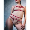 Luz&Pos Arias Closet Kırmızı Fantezi Deri Sütyen Külot Harness