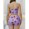 Luz&Pos Arias Closet Pamuklu Lila Üstüne Çilek Desen Fitilli Askılı Şortlu Pijama Takımı