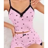 Luz&Pos Arias Closet Pembe Kalp Desenli Askılı Şortlu Pijama Takım