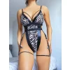 Luz&Pos Arias Closet Özel Tasarım Göğüs İp Detaylı Zebra Desen Fantezi Jartiyerli Body