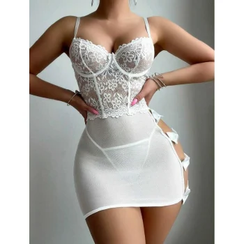 Luz&Pos Arias Closet Beyaz Dantelli Fiyonklu Tül Fantezi Gecelik