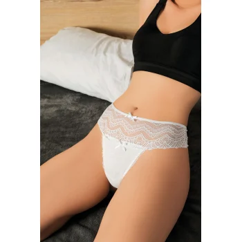 Luz&Pos Arias Closet Büyük Beden Bel Kısmı Dantelli Fantezi Beyaz Tanga String