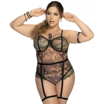 Luz&Pos Arias Closet Büyük Beden Dantel İşlemeli Fantezi Body Asker Kostümü