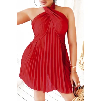 Luz&Pos Arias Closet Büyük Beden Kırmızı Fırfırlı Boyundan Bağlamalı Gecelik