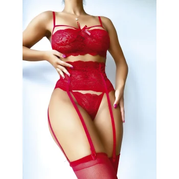 Luz&Pos Arias Closet Jartiyerli Kırmızı Sütyen Külot Takım