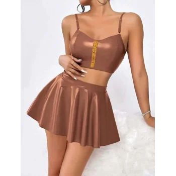 Luz&Pos Arias Closet Kahverengi Etekli Fantezi Deri Şık Elbise