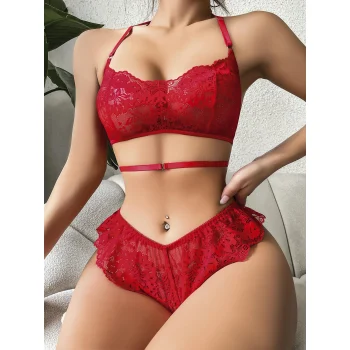 Luz&Pos Arias Closet Kırmızı Dantel İşlemeli Fantezi Şık Sütyen Külot Takımı