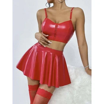 Luz&Pos Arias Closet Kırmızı Etekli Fantezi Deri Şık Elbise