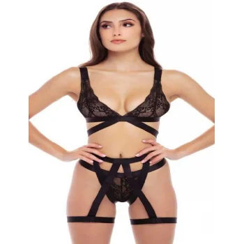 Luz&Pos Arias Closet Siyah İp Aksesuarlı Fantezi Jartiyer Takım