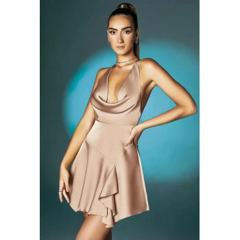 Luz&Pos Arias Closet Somon Askılı Degajeli Fantezi Mini Elbise