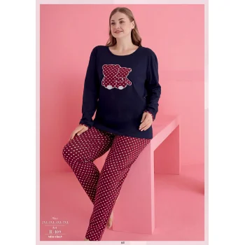 Luz&Pos Arias Closet Büyük Beden Pamuklu Ayıcık Desenli Pijama Takımı