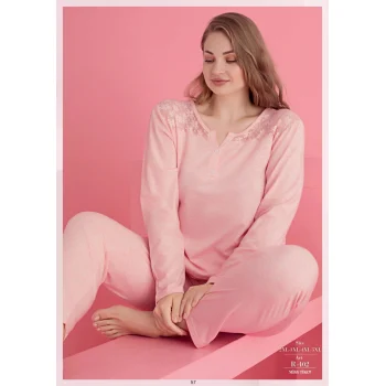 Luz&Pos Arias Closet Büyük Beden Pamuklu Dantel İşlemeli Pijama Takımı