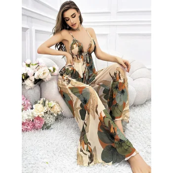 Luz&Pos Arias Closet Özel Tasarım Çiçek Desenli Salaş Şık Dekolteli 2li Takım