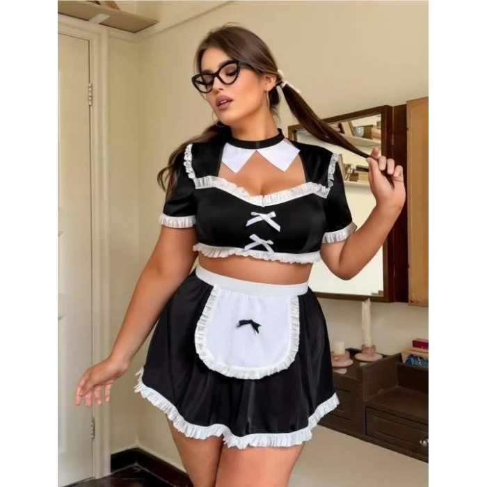 Luz&Pos Arias Closet Büyük Beden Mini Etekli Büstiyerli Fantezi Hizmetçi Kostümü