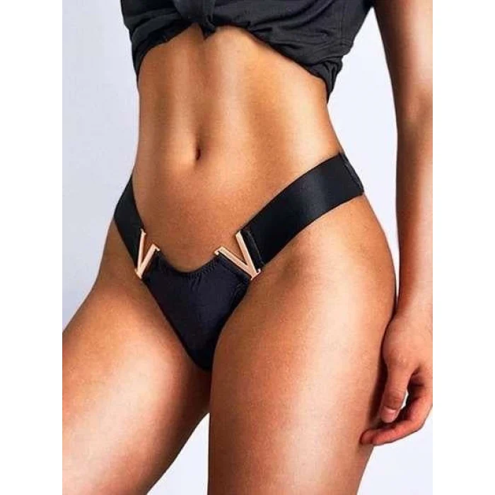 Luz&Pos Arias Closet Siyah V Metal Aksesuarlı Fantezi String Tanga