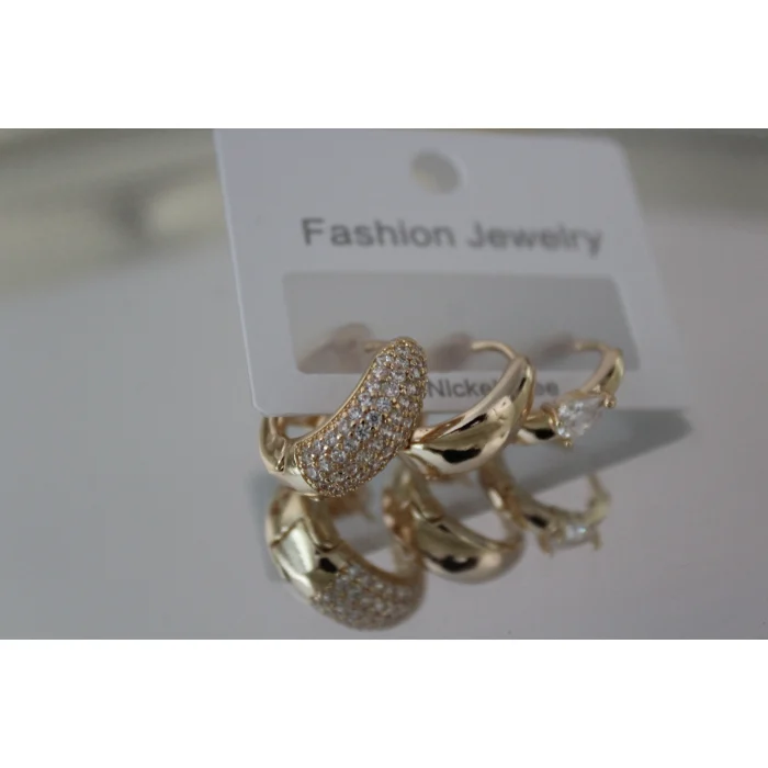 Shyla Üçlü Şık Sade Gold Küpe