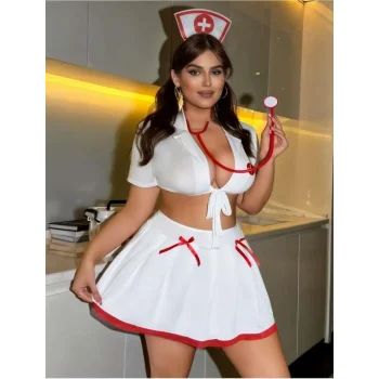 Luz&Pos Arias Closet Büyük Beden Beyaz Bolerolu Fantezi Hemşire Kostümü