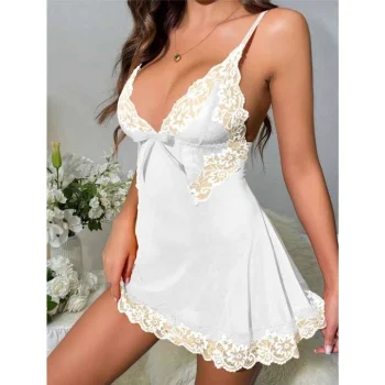 Luz&Pos Arias Closet Beyaz Dantel İşlemeli İnce Askılı Likralı Fantezi Tül Gecelik